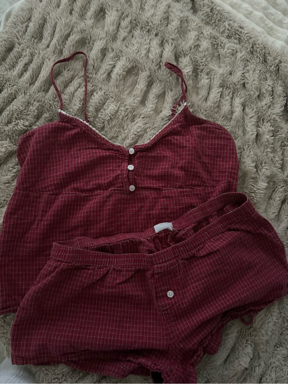 Brandy Melville Burgundy Pinstripe Cami & Shorts Sleep Set